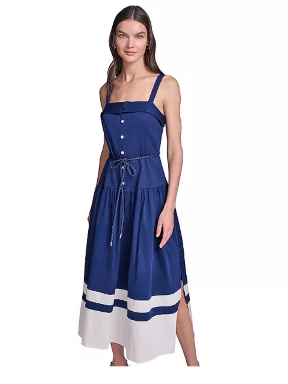 New Karl Lagerfeld Navy and White Midi Dress with Button Front size 10 - Picture 9 of 14